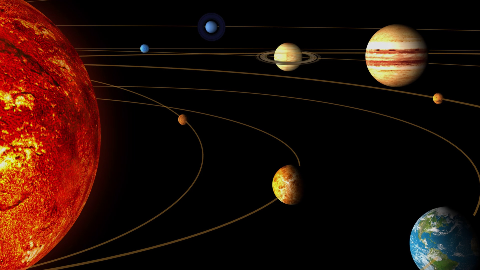 A computer-generated representation of the solar system